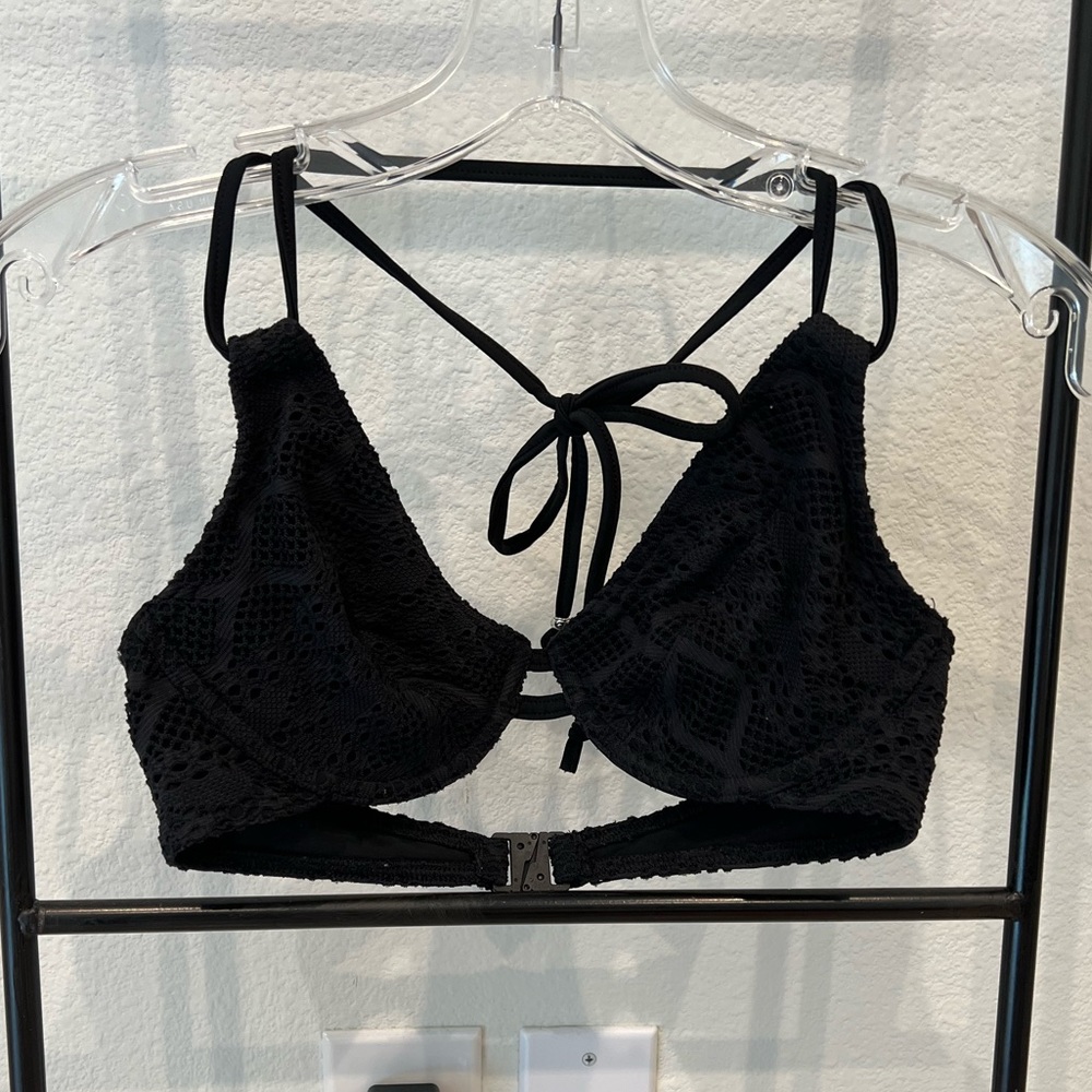 Black lace underwire halter top bikini top - 32C